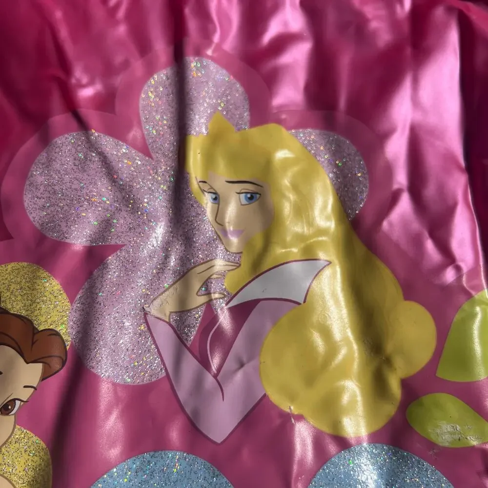 Vintage Y2K Disney Store Princess Pink Vinyl Raincoat Hood Belle Cinderella S/M